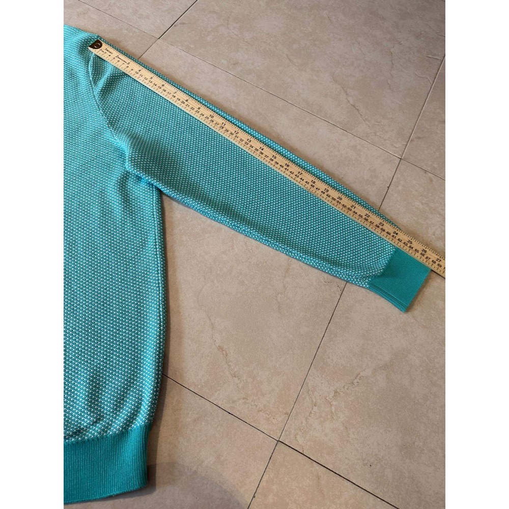 Lands' End Men's XL V-Neck Sweater 100% Supima Cotton Green White Birdseye Knit - Picture 5 of 6